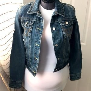 Distressed denim jacket-large